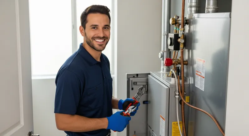 skilled technician in_san diego performing a gas furnace repair