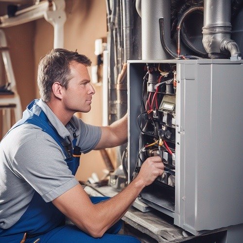 hvac technician repairing  furnace in Encinitas home