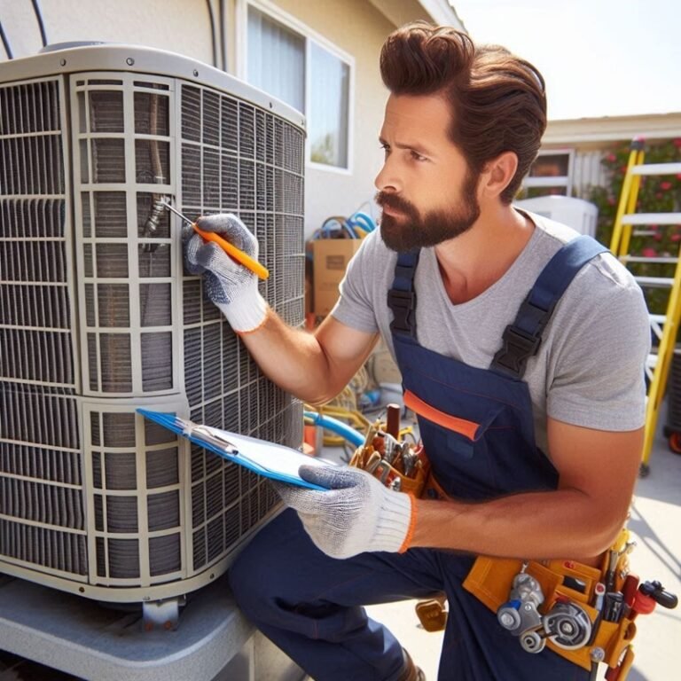 hvac technician undertaking air conditioning repair in encinitas california