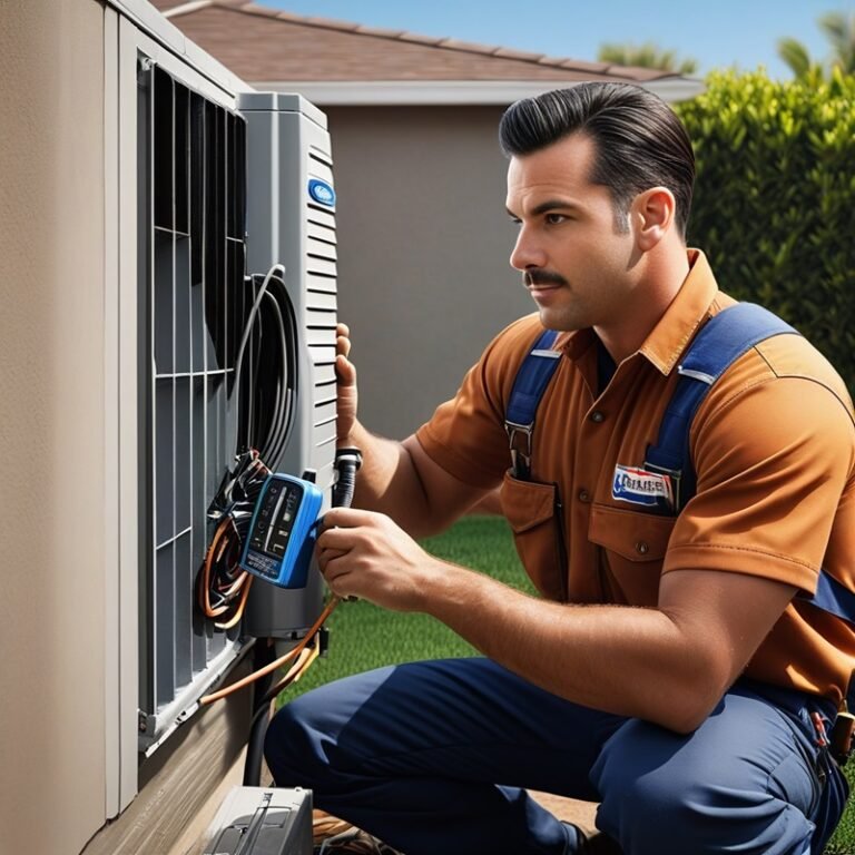 hvac technician undertaking air conditioning repair in la mesa ca